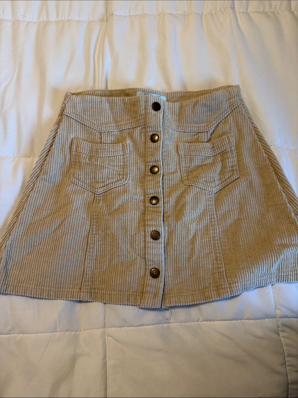 She and sky  Button-Front Corduroy Mini Skirt in Beige